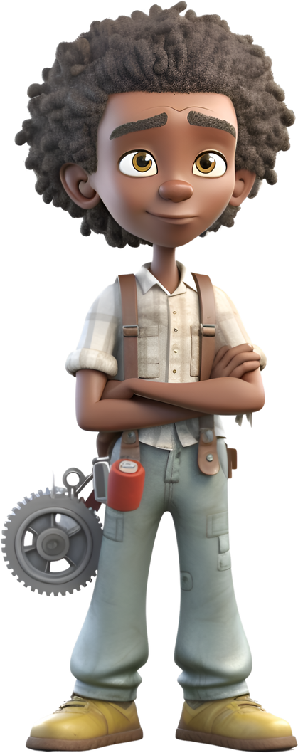 3D Render of an African American mechanic with a wrench and gear