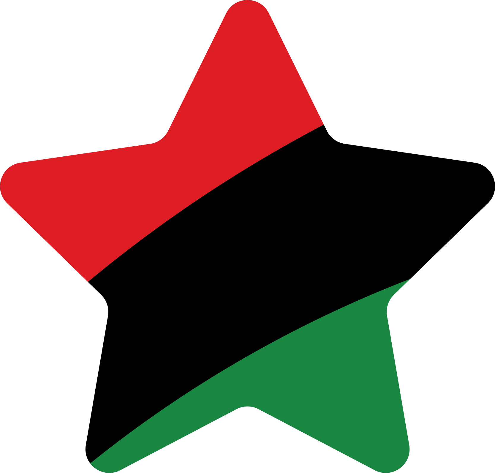 Red, black and green colored star shape icons as the colors of the Pan-African flag. For Juneteenth and Black History Month. Flat design illustration.